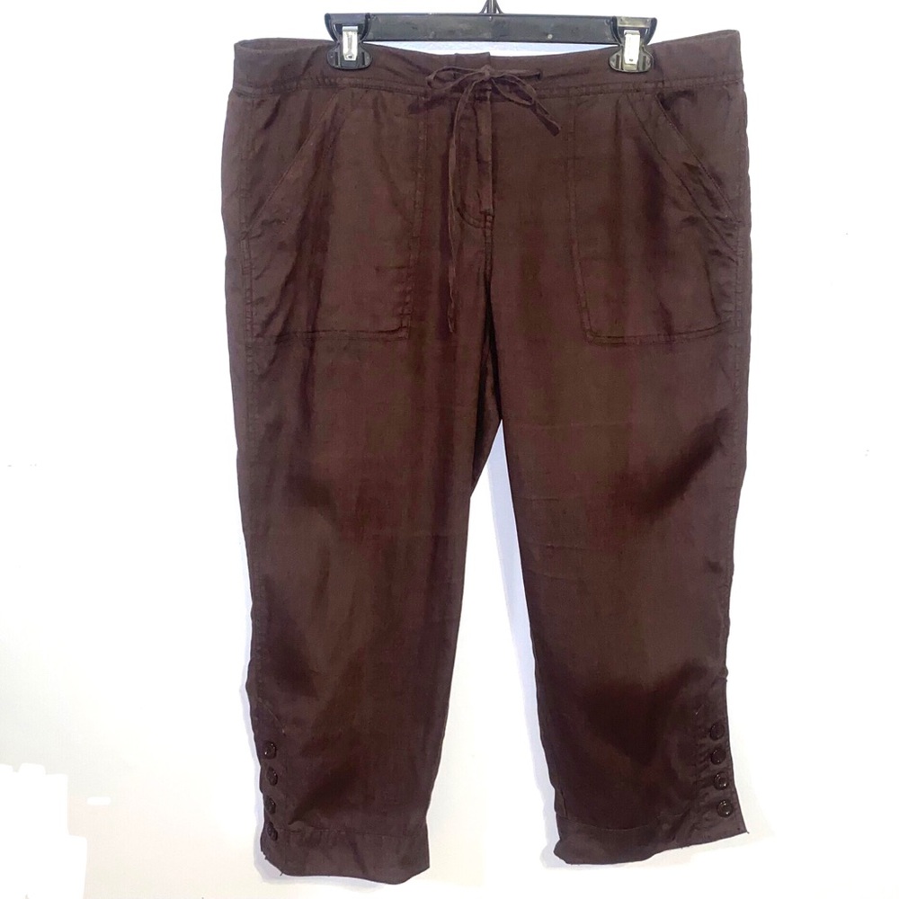 The Limited Cassidy Fit Brown Linen Drawstring Waist Crop Length Size 12 Pants